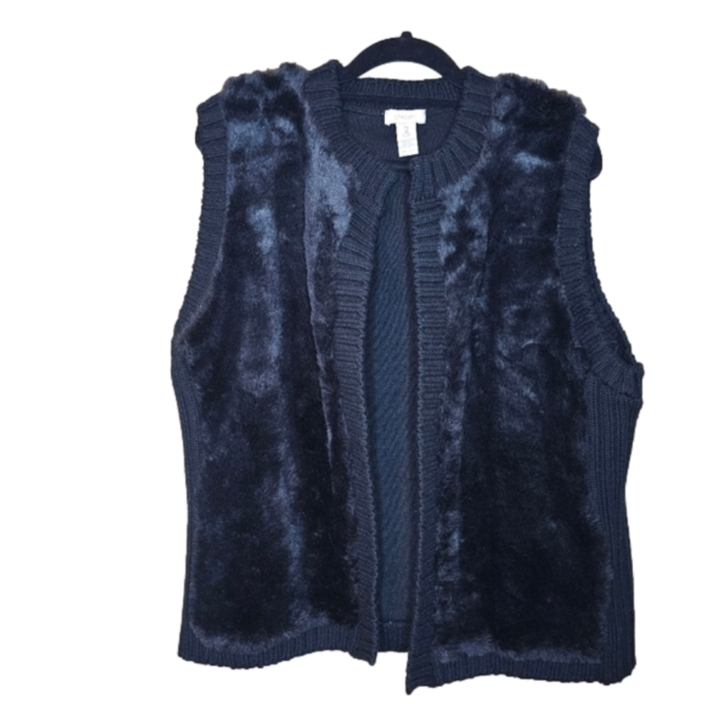 Chico's Faux fur Black sweater vest Size 2 Medium